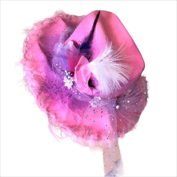 Handcrafted Y2K Barbiecore Pink Glamorous Fluffy Feather Embellished Hat NEW main image 8